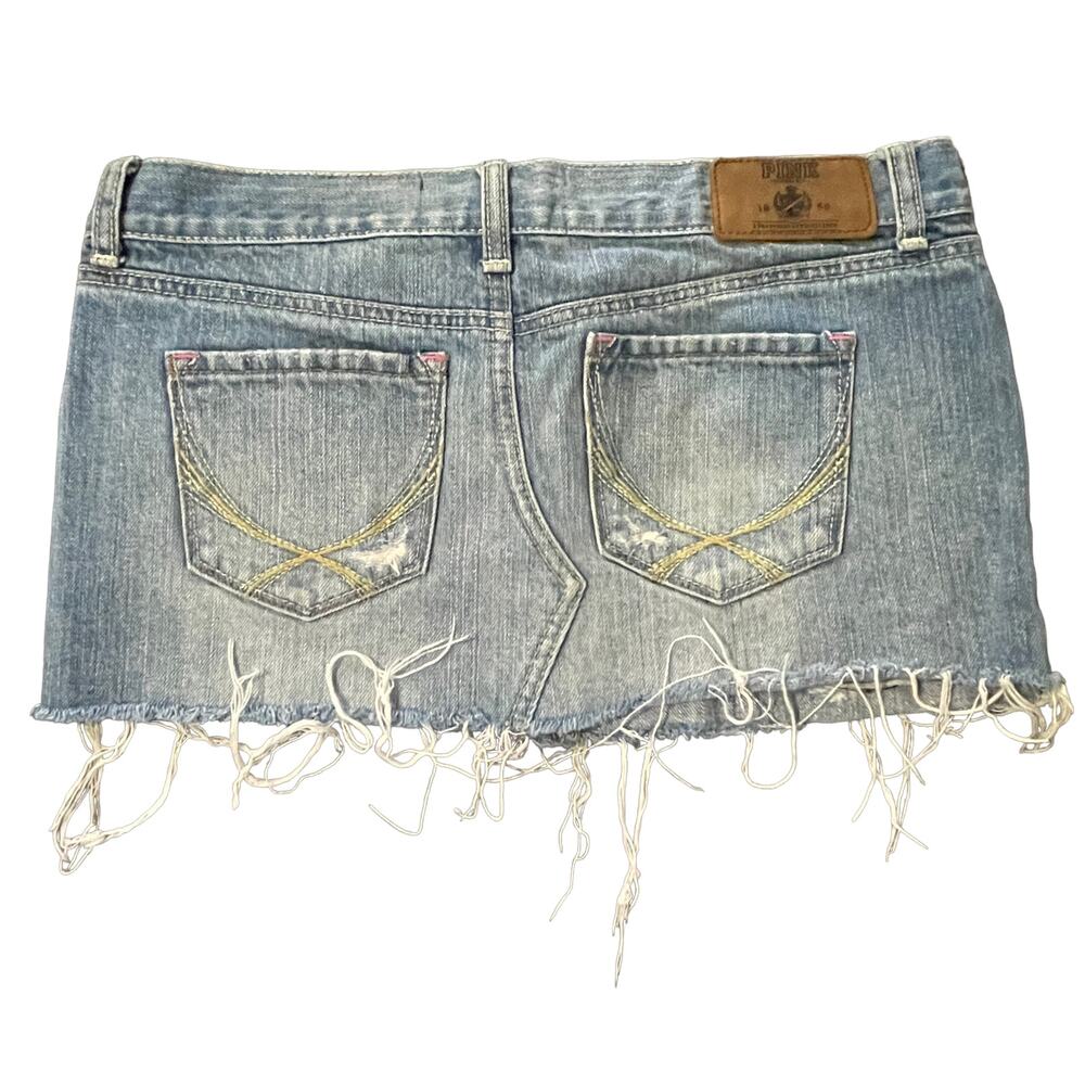Pink Victoria Secret Blue Denim Skirt Distressed Size 2 - Picture 3 of 8